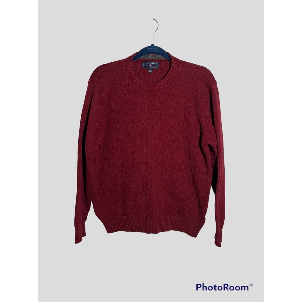 Saddlebred Mens Burgundy Red Cable Knit Crew Neck Dad Sweater Size Large
